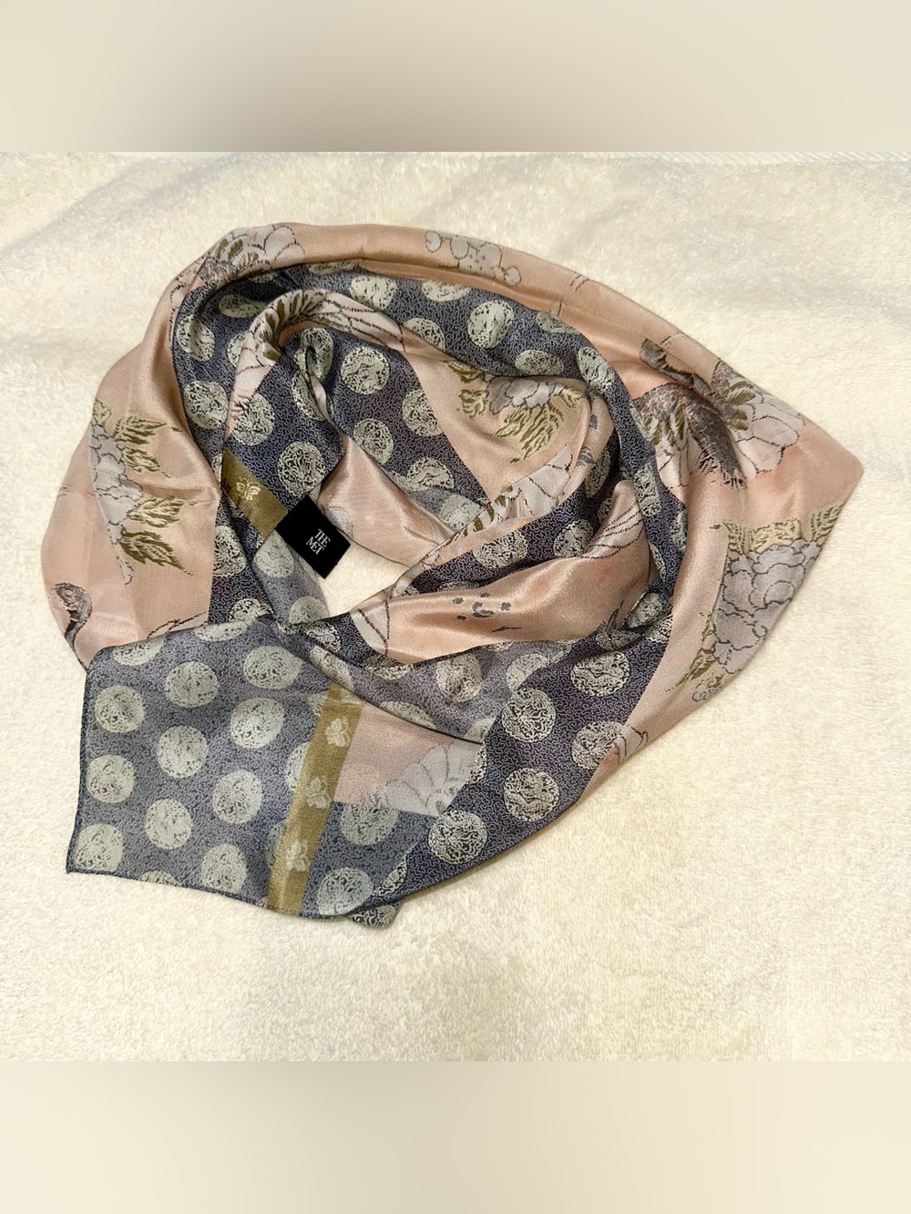 The Met Silk Scarf Japanese Momoyama Cranes Flowers Oversized Shawl Wrap Japan
